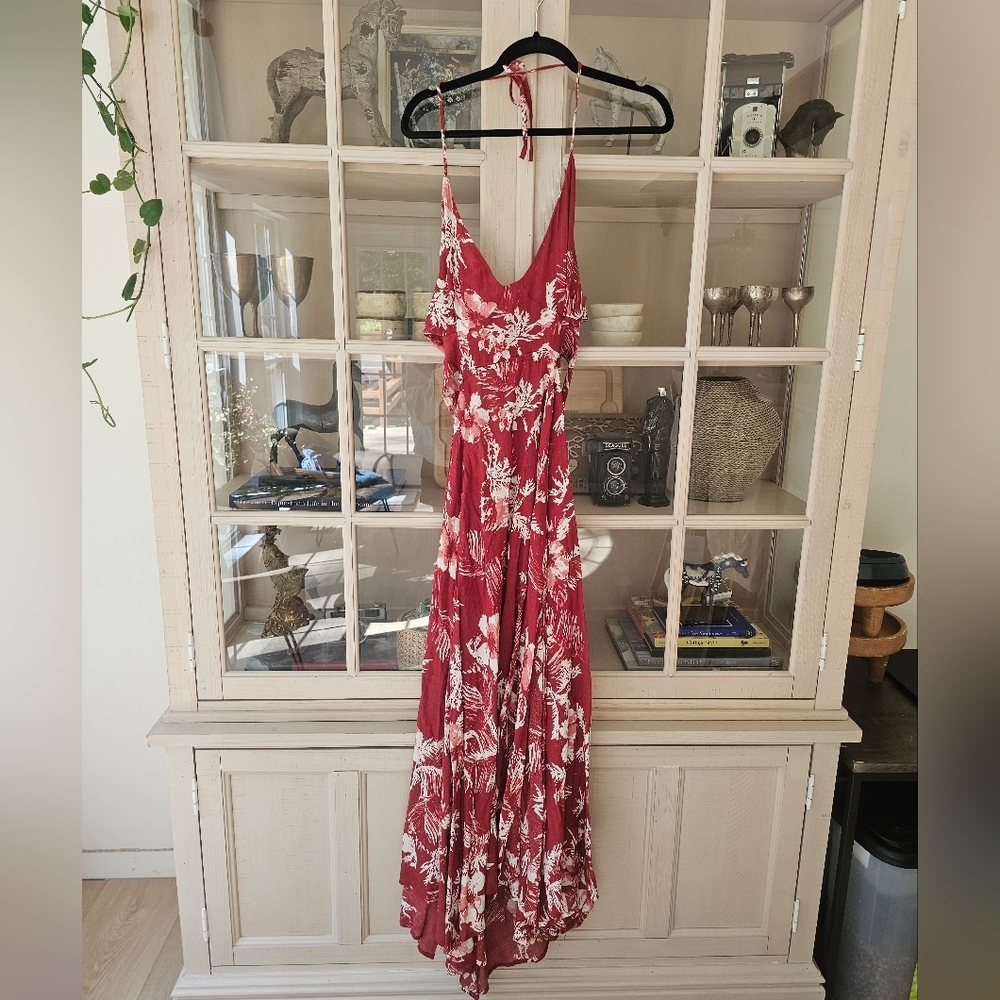 Free People Lille Tropical Printed Cutouts Rasberry Tie Maxi Dress Small $128 XS - Picture 5 of 14